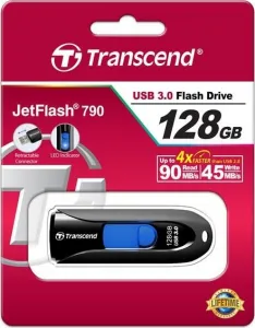 TRANSCEND Flash disk 128 GB JetFlash®790, USB 3.1 (R:90/W:40 MB/s) čierna/modrá