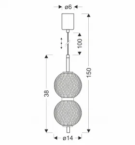 Závesná lampa PUMA s drôteným tienidlom a guľovými tienidlami 14 x 38 cm – dizajnové LED osvetlenie obývačky 3000K