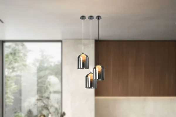 Závesná sklenená lampa KLEA – s grafitovým a matným tienidlom – moderná stolová lampa do obývačky G9 LED
