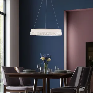 Očarujúca závesná lampa FROZI – biele tienidlo s kryštálmi – elegantné a moderné LED osvetlenie obývačky