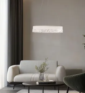 Očarujúca závesná lampa FROZI – biele tienidlo s kryštálmi – elegantné a moderné LED osvetlenie obývačky