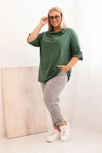 Legínovo Dámska blúzka Plus Size z bavlnou voľného strihu s vodným výstrihom béžová Farba: Tmavozelená, Veľkosť: UNI