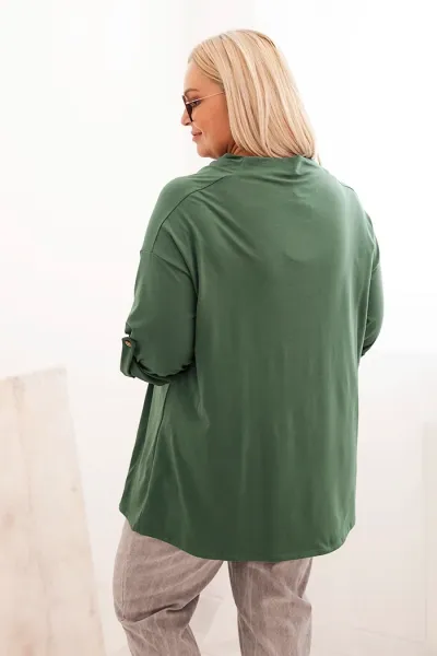 Legínovo Dámska blúzka Plus Size z bavlnou voľného strihu s vodným výstrihom béžová Farba: Tmavozelená, Veľkosť: UNI