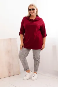 Legínovo Dámska blúzka Plus Size z bavlnou voľného strihu s vodným výstrihom béžová Farba: Bordová, Veľkosť: UNI