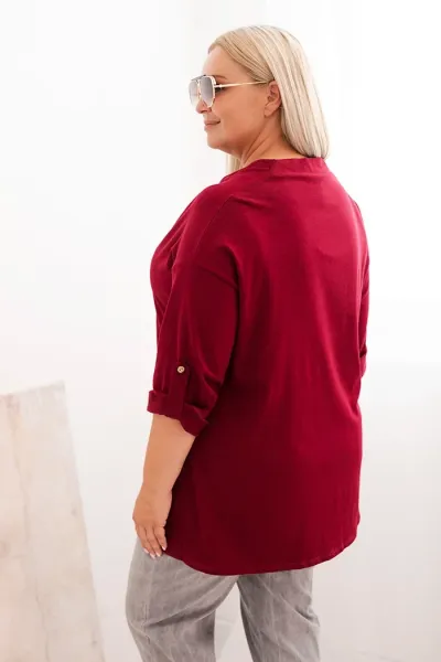 Legínovo Dámska blúzka Plus Size z bavlnou voľného strihu s vodným výstrihom béžová Farba: Bordová, Veľkosť: UNI