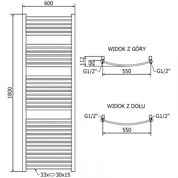 MEXEN - Helios vykurovací rebrík/radiátor 1800 x 600 mm, 786 W, zlatá W103-1800-600-00-50