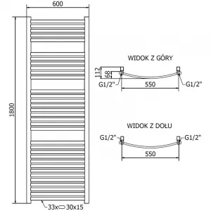 MEXEN - Helios vykurovací rebrík/radiátor 1800 x 600 mm, 786 W, zlatá W103-1800-600-00-50