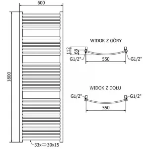 MEXEN - Helios vykurovací rebrík/radiátor 1800 x 600 mm, 786 W, zlatá W103-1800-600-00-50
