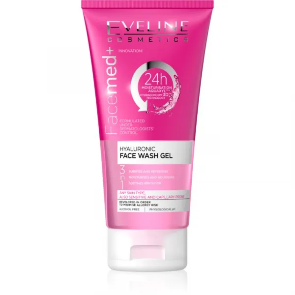 Eveline Cosmetics FaceMed+ čistiaci gél 3 v 1 s kyselinou hyalurónovou 150 ml