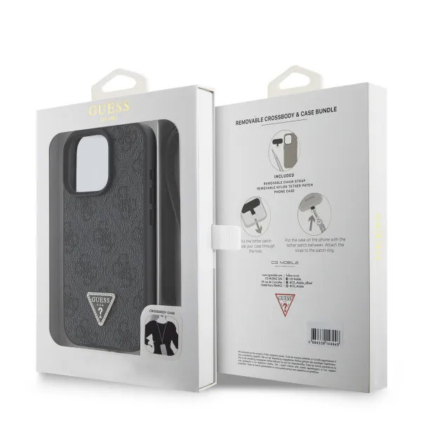 GUESS 4G STRASS SET Ochranný kryt + remienok pre Apple iPhone 16 Pro čierny