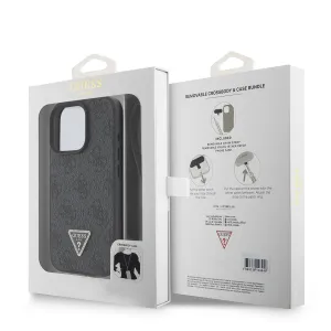 GUESS 4G STRASS SET Ochranný kryt + remienok pre Apple iPhone 16 Pro čierny