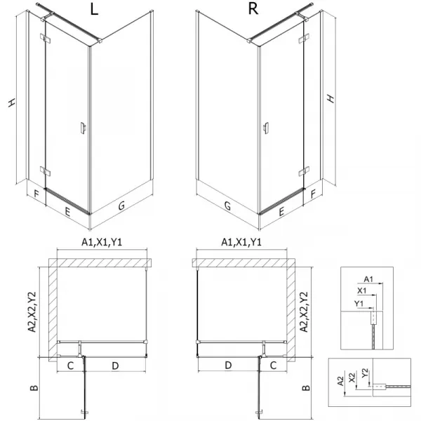 MEXEN/S - Mist HT sprchovací kút dvere krídlové pravá 80 x 80, transparent, zlato 8A5T-080-080-50-00-P