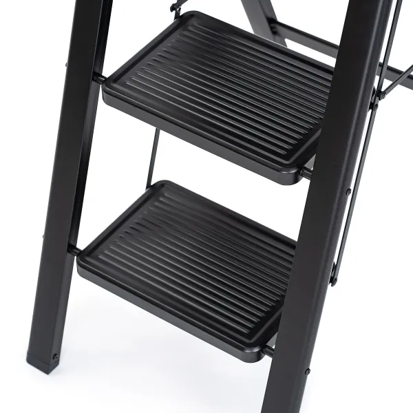 4Home Skladacie oceľové schodíky Steel, 3 stupne, čierna
