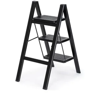 4Home Skladacie oceľové schodíky Steel, 3 stupne, čierna