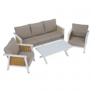 Záhradný 4-dielny set, svetlohnedá/biela/hnedá, hliník, BABAK