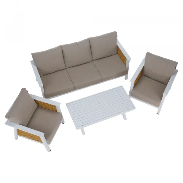 Záhradný 4-dielny set, svetlohnedá/biela/hnedá, hliník, BABAK