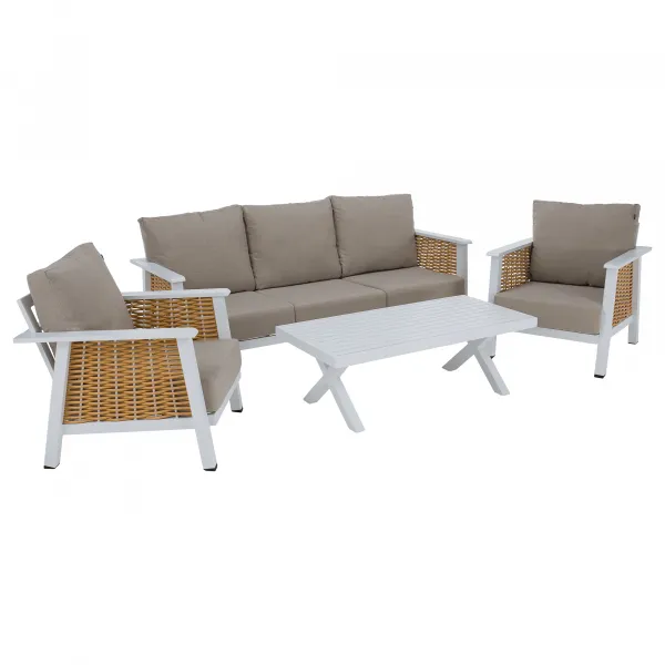 Záhradný 4-dielny set, svetlohnedá/biela/hnedá, hliník, BABAK