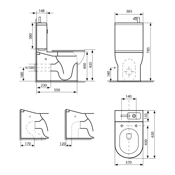 AQUALINE - JALTA HYGIE WC kombi s umývadlom, Rimless, spodný/zadný odpad, biela PB103H