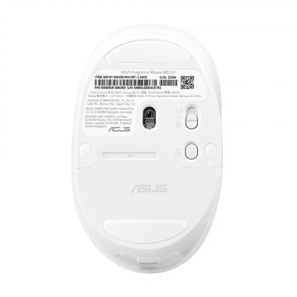 ASUS Fragrance Mouse MD101/Ergonomická/Optická/2 400 DPI/USB+BT/Bílá