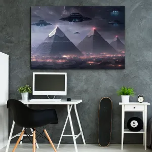 Futuristický obraz pyramíd a UFO - Hviezda apokalypsa