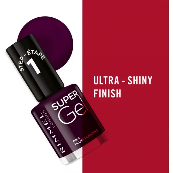Rimmel Super Gel gélový lak na nechty bez použitia UV/LED lampy odtieň 064 Plum Pudding 12 ml