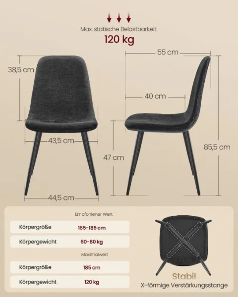 Set štyroch jedálenských stoličiek tmavosivý (4 ks)