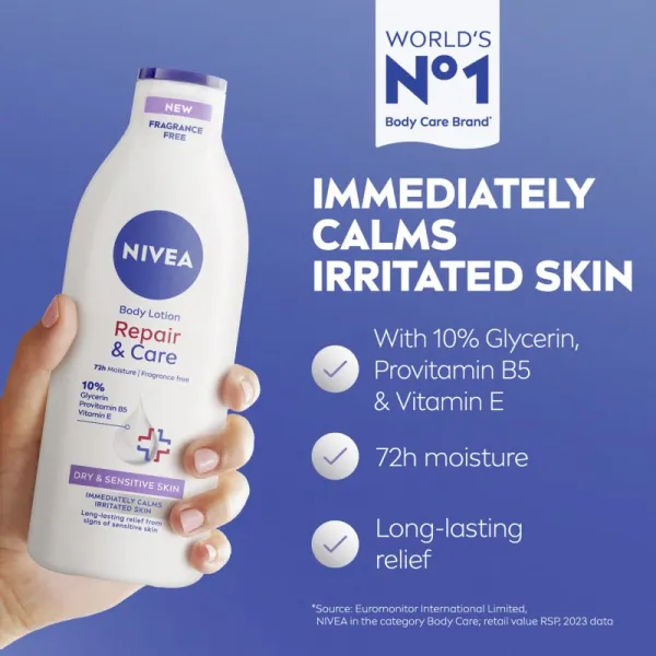 NIVEA Repair & Care Sensitive upokojujúce telové mlieko pre suchú a citlivú pokožku 400 ml