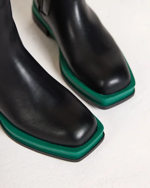 Resti Women's high boots with a square toe in black and green Litepi - Footwear