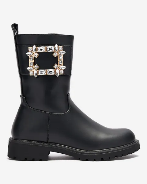 Resti Women's black eco-leather boots with embellishment Xetika - Footwear