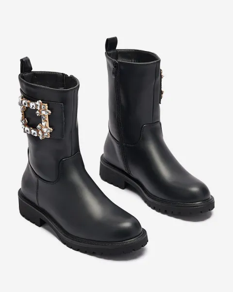Resti Women's black eco-leather boots with embellishment Xetika - Footwear