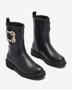 Resti Women's black eco-leather boots with embellishment Xetika - Footwear
