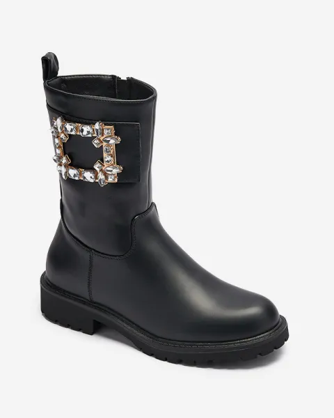 Resti Women's black eco-leather boots with embellishment Xetika - Footwear