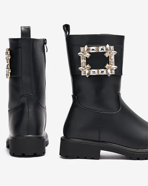 Resti Women's black eco-leather boots with embellishment Xetika - Footwear
