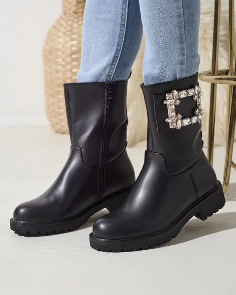 Resti Women's black eco-leather boots with embellishment Xetika - Footwear