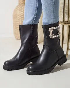 Resti Women's black eco-leather boots with embellishment Xetika - Footwear