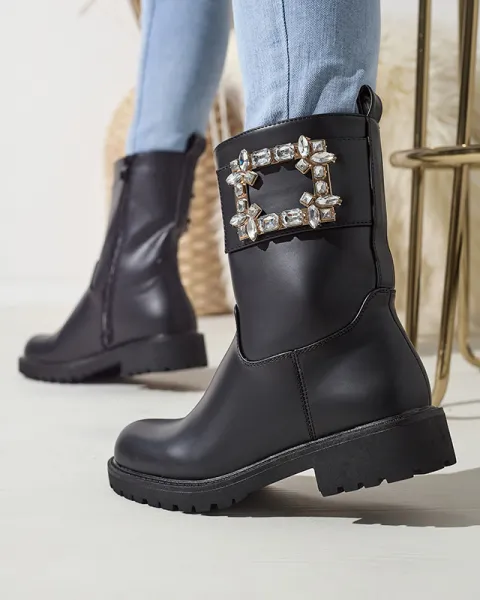 Resti Women's black eco-leather boots with embellishment Xetika - Footwear