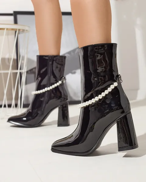 Resti Black lacquered women's high stiletto boots Rassla- Footwear