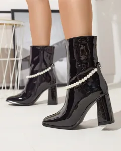 Resti Black lacquered women's high stiletto boots Rassla- Footwear