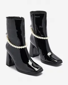 Resti Black lacquered women's high stiletto boots Rassla- Footwear