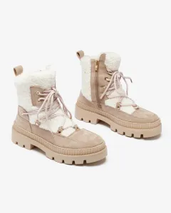 Resti Light brown women's trapper boots with sheepskin Getatsa