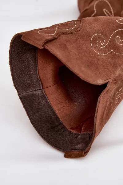 Zazoo Semišové Dámske Kovbojské Topánky Na Opätku Camel Karira