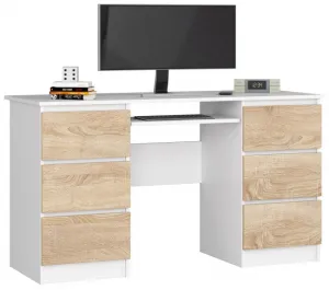 Kancelársky stôl A-11 135 cm 6SZ, biely/sonoma