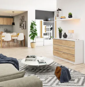 Ak furniture Komoda Kuba 120 cm 6 zásuviek biela/dub sonoma