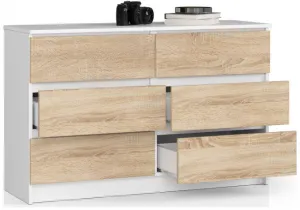 Ak furniture Komoda Kuba 120 cm 6 zásuviek biela/dub sonoma