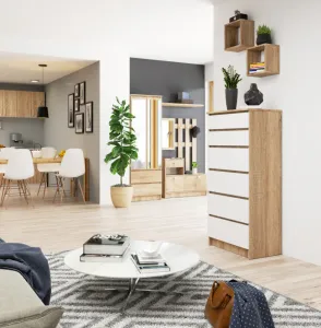 Ak furniture Komoda Kuba 60 cm - 6 zásuviek dub sonoma/biela