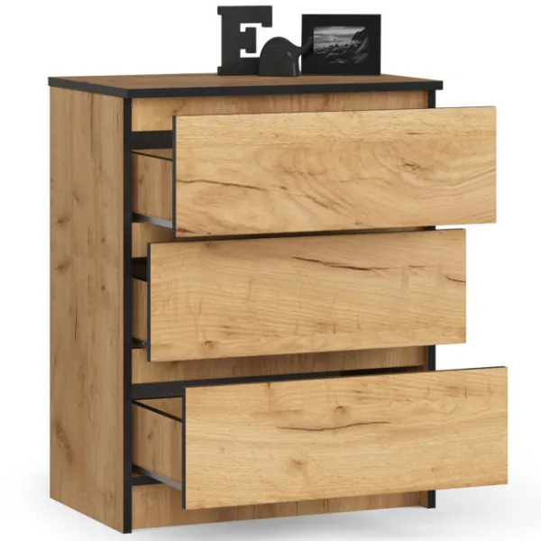 Ak furniture Komoda Kuba 60 cm se 3 zásuvkami dub craft zlatý