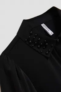 Marisse Black Shirt With Decorative Collar