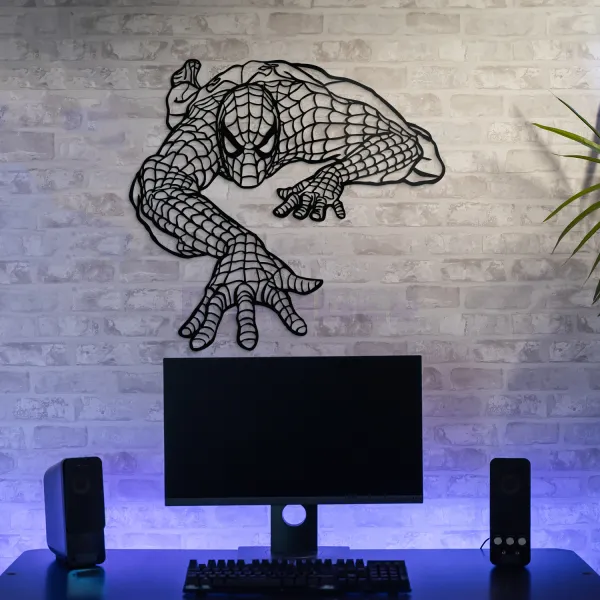 Drevený 3D obraz - Spider-Man na stene