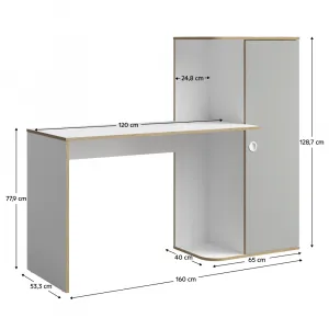 PC stolík so skrinkou 1D, biela/sivá, PINIO