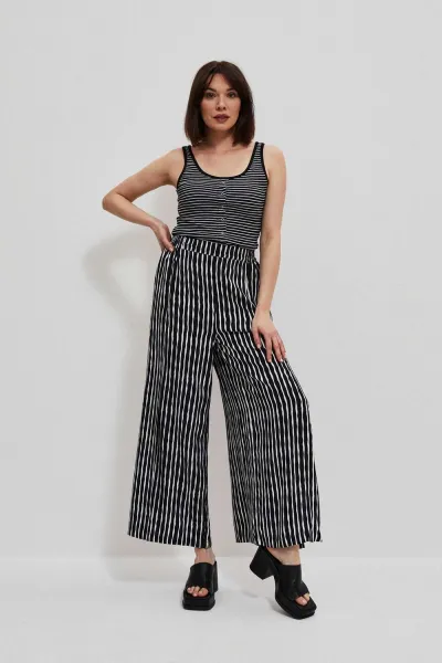 Marisse Black And White Striped Button-Up Top